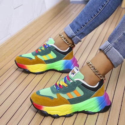 Rufina - Dames sneaker met regenboogzool en colorblock design