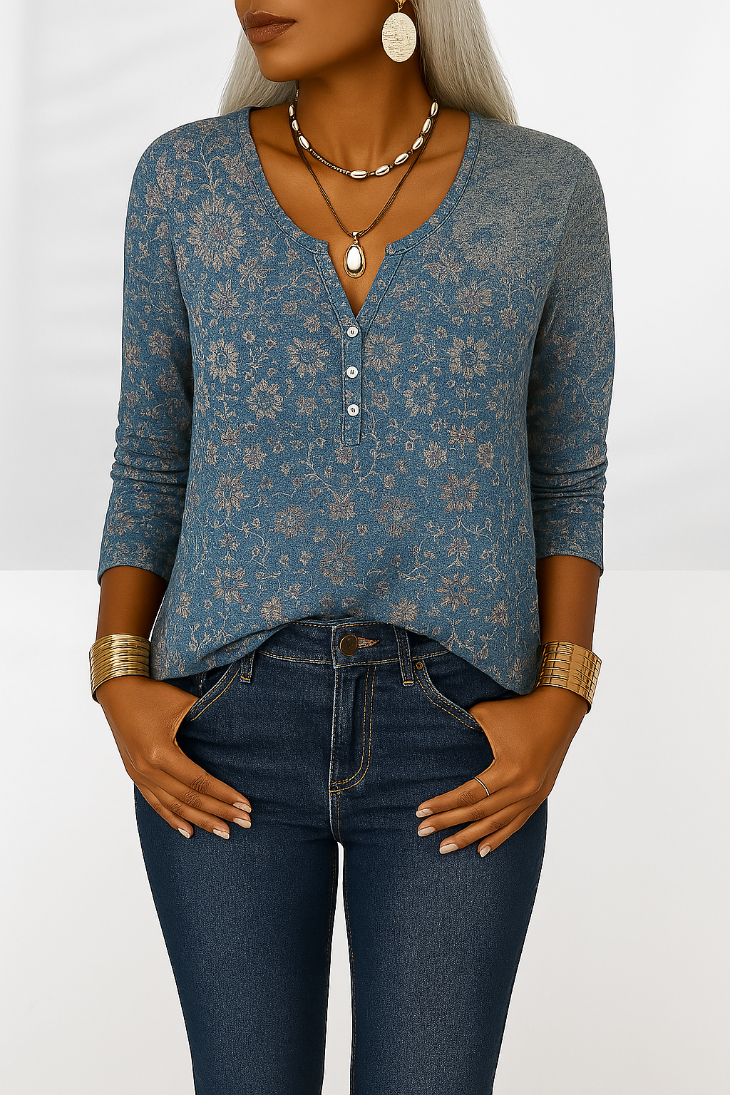 Patrizia - Dames top met oosterse print en knoopdetail
