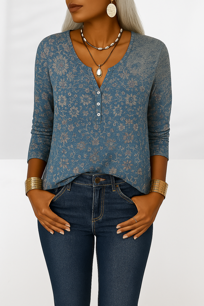 Patrizia - Dames top met oosterse print en knoopdetail