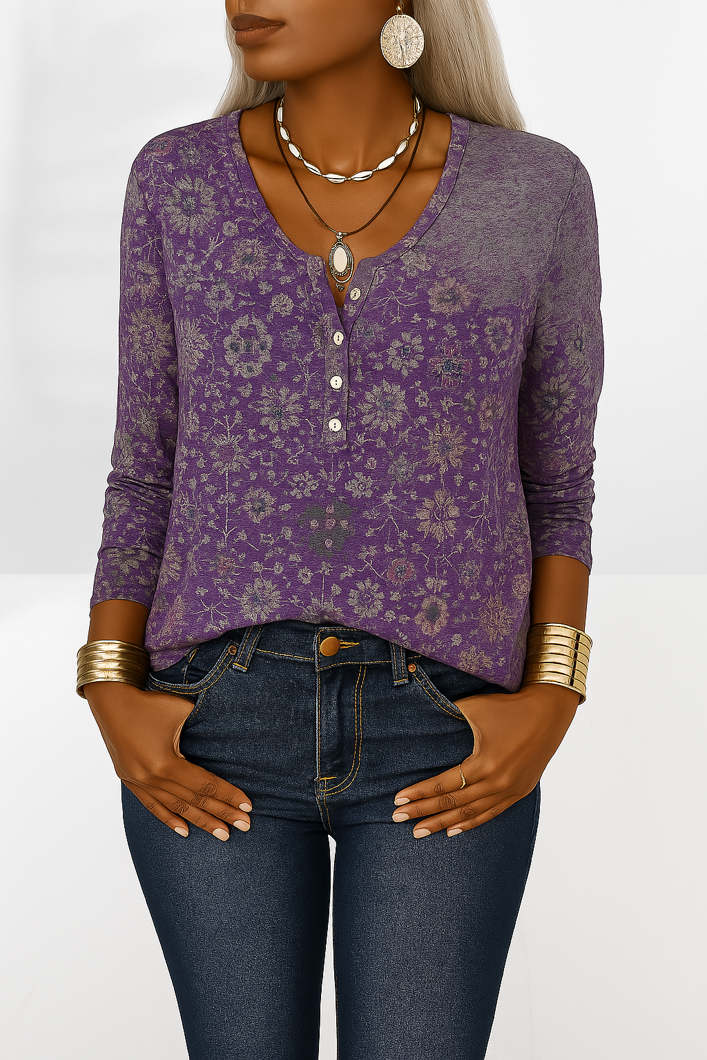 Patrizia - Dames top met oosterse print en knoopdetail