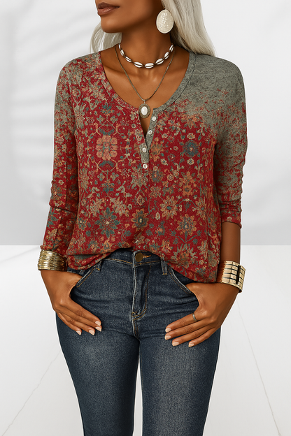 Patrizia - Dames top met oosterse print en knoopdetail