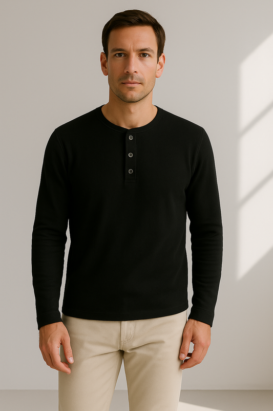 Ethelbert | Casual longsleeve henley shirt voor mannen