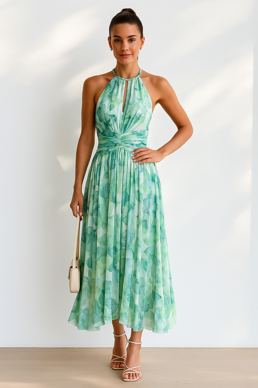 Gytha - Maxi hakter jurk met plissé en florale print
