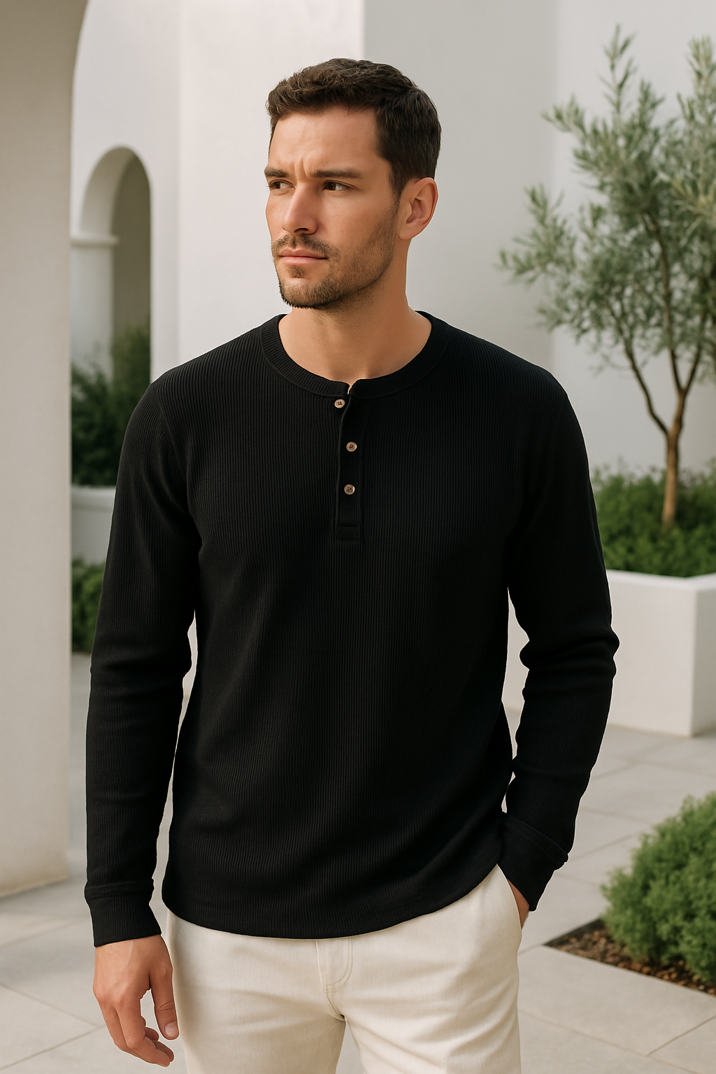 Ethelbert | Casual longsleeve henley shirt voor mannen