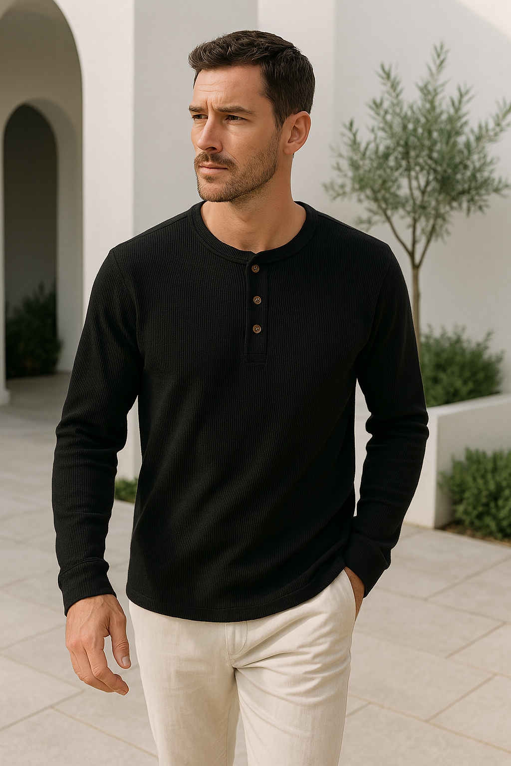 Ethelbert | Casual longsleeve henley shirt voor mannen