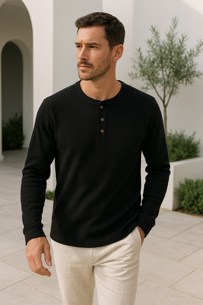 Ethelbert | Casual longsleeve henley shirt voor mannen