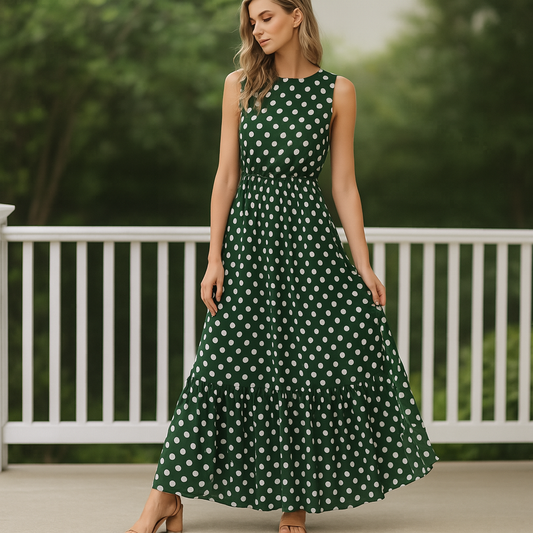 Francoise - Mouwloze maxi zomerjurk met stippenprint voor dames