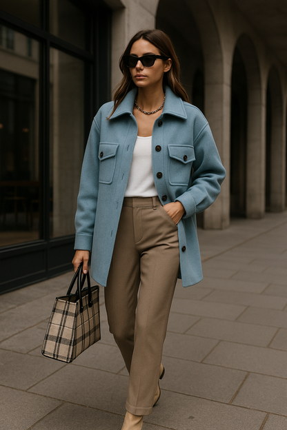 Arna - Stijlvolle damesjas met knopen en voorzakken