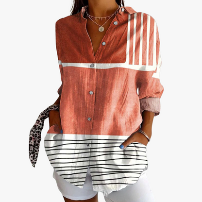 Lucetta - Losvallende damesblouse met print en knoopsluiting