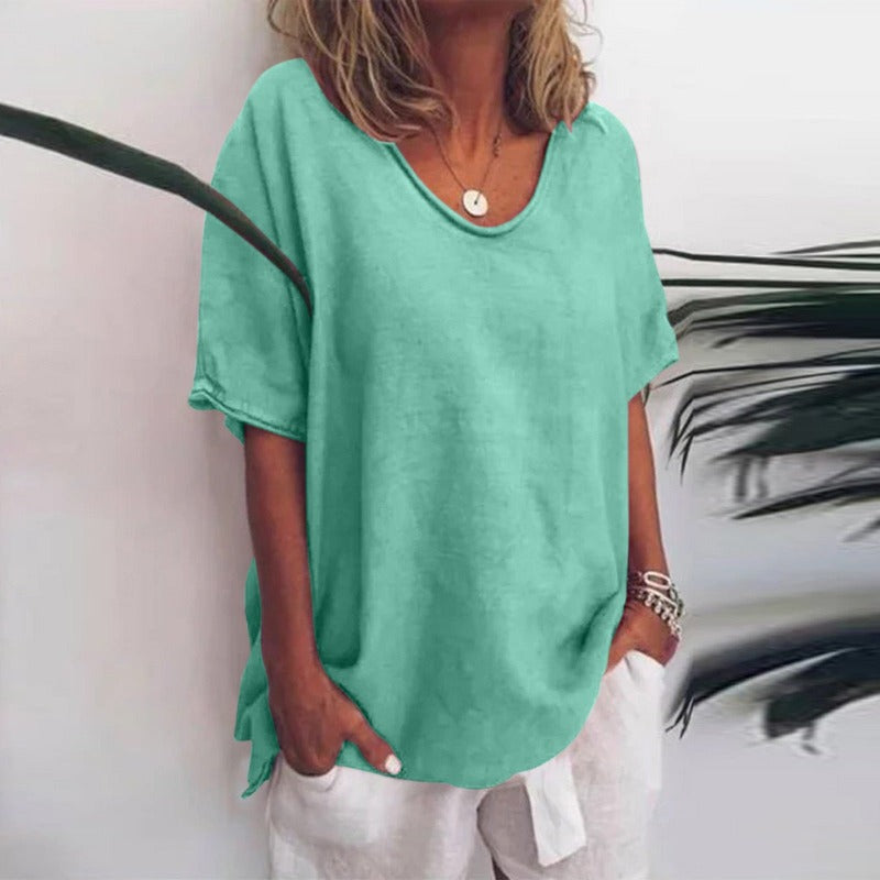 Lotte – Losvallende basic top met ronde hals voor dames