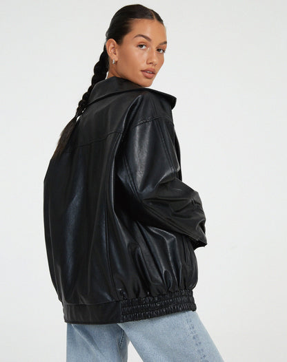 Saffron - Casual oversized leren jack voor vrouwen