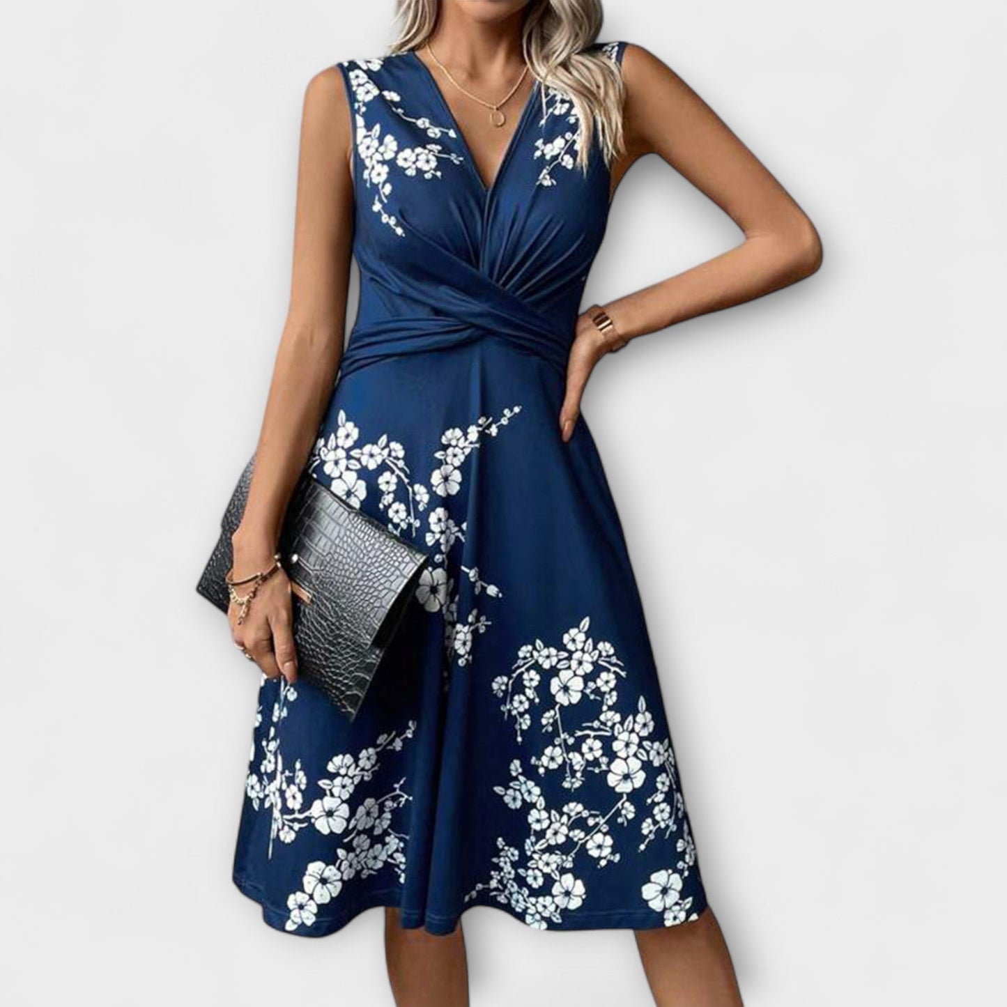 Berta - Dames midi jurk met wikkelhals en getailleerd bovenlijfje
