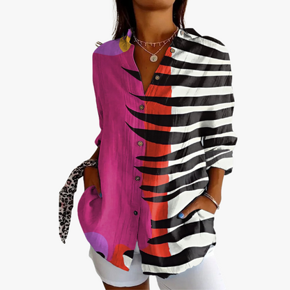 Lucetta - Losvallende damesblouse met print en knoopsluiting