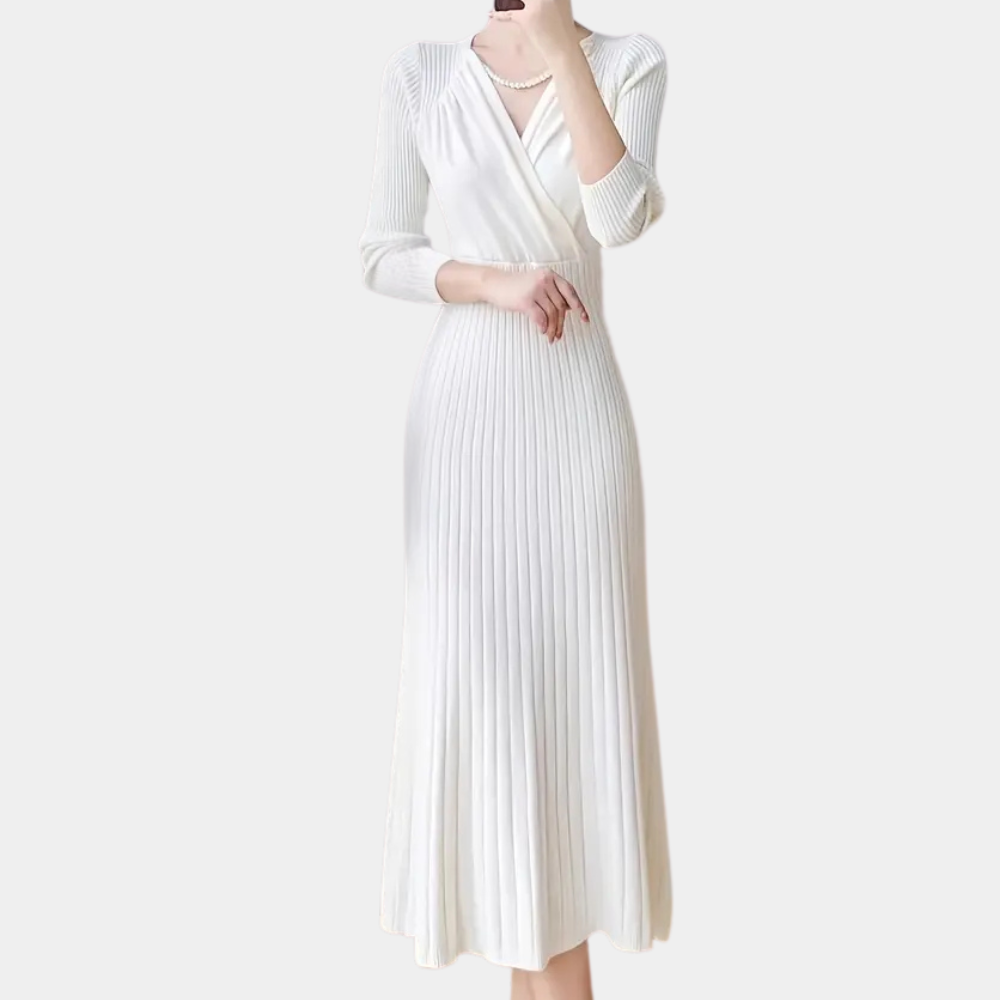 Tindra | Elegante geribde wikkel midi-jurk