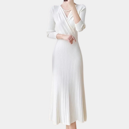 Tindra | Elegante geribde wikkel midi-jurk