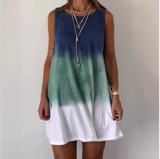 Elisabetta - Mouwloze damesjurk met A-lijn pasvorm en tie-dye effect