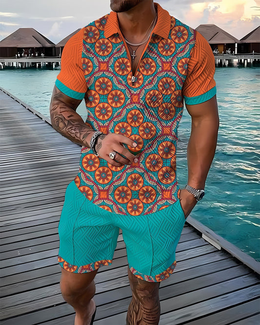 Laurence - Heren set met etnisch geïnspireerde print en zomerse kleuren