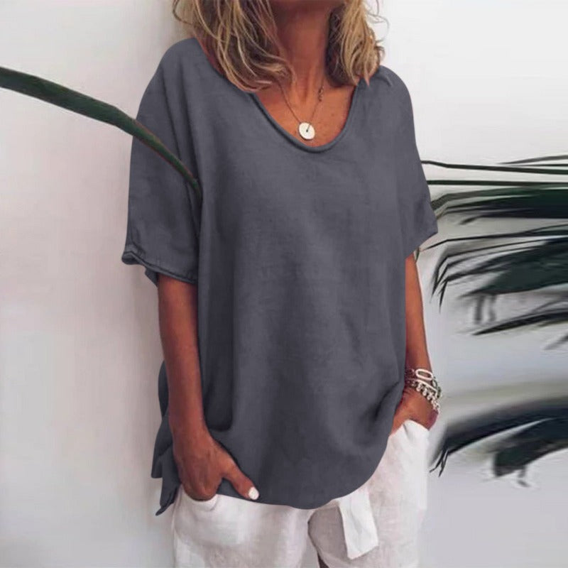 Lotte – Losvallende basic top met ronde hals voor dames