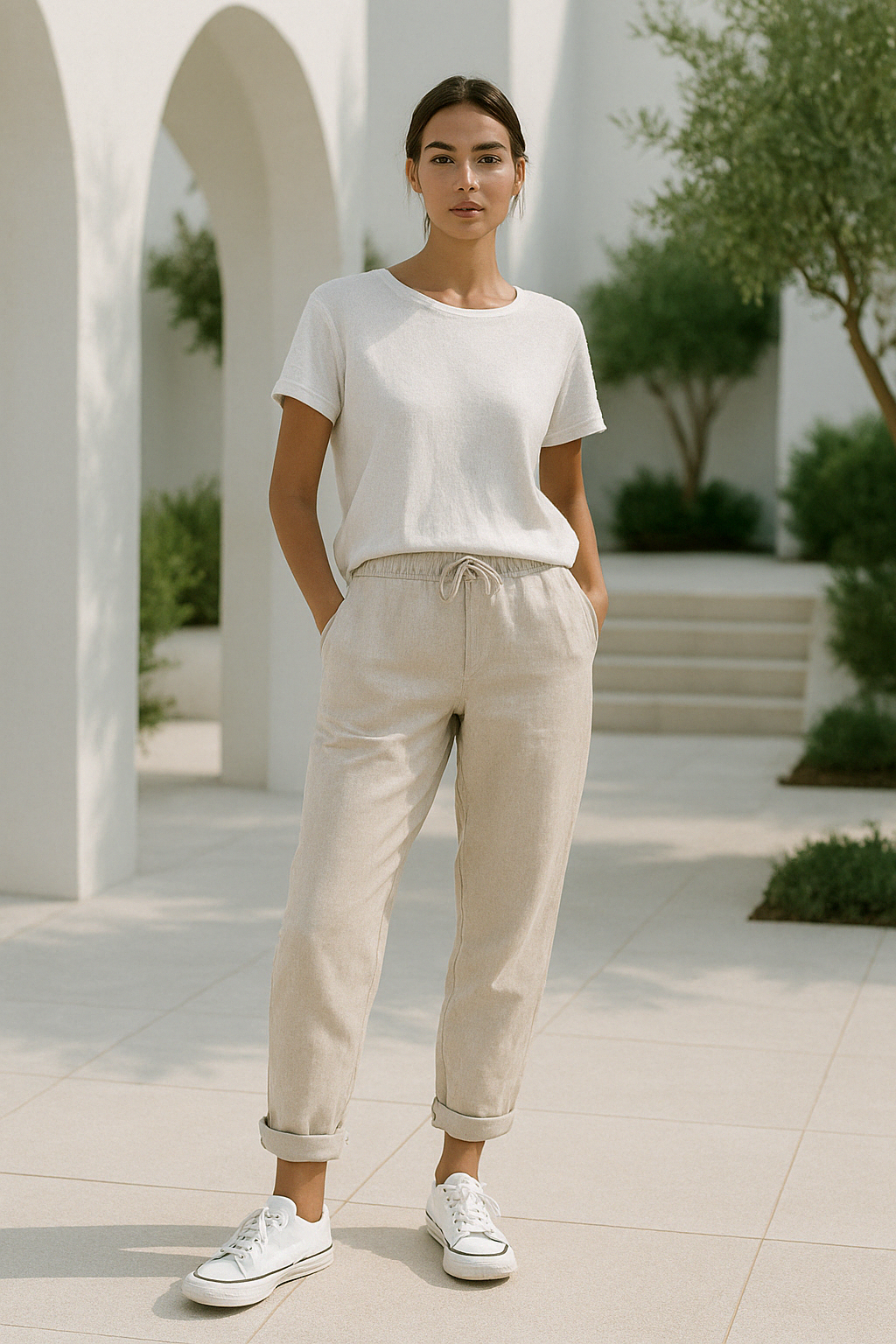 Farida | Linnen broek dames beige zwart groen wit blauw