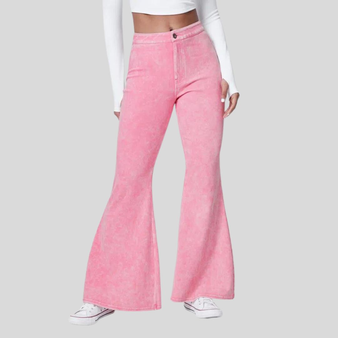 Bonnie - Hoge taille jeans met wijde pijpen en vintage afwerking