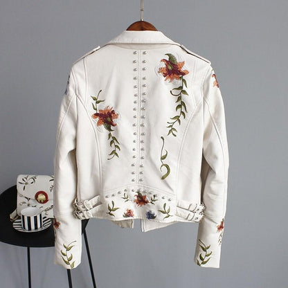 Eula - Dames leren jas met bloemenmotief