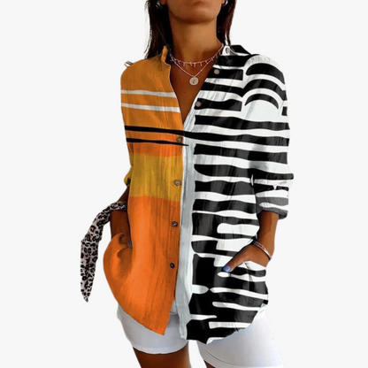 Lucetta - Losvallende damesblouse met print en knoopsluiting