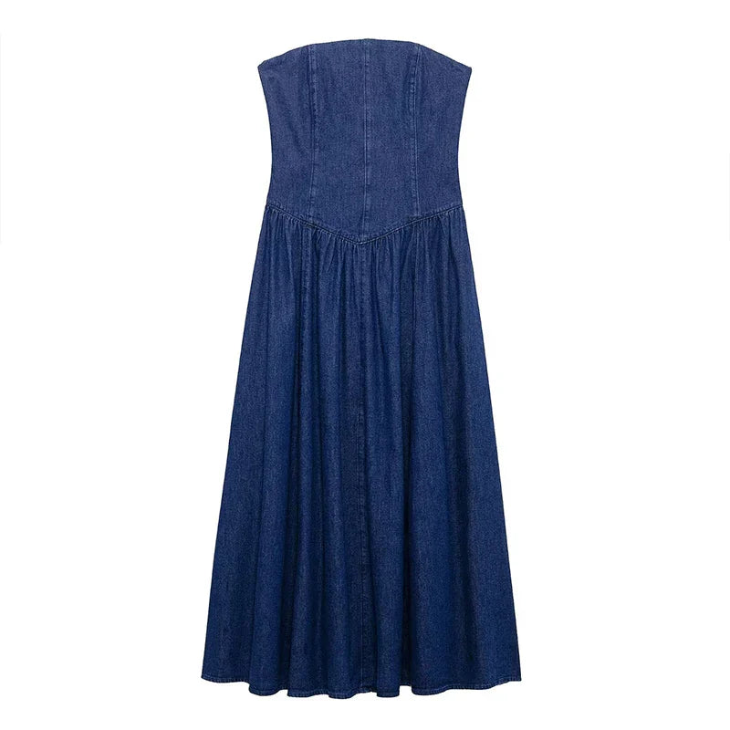 Canola - Dames strapless maxi jurk met gevormd lijfje en uitlopende rok