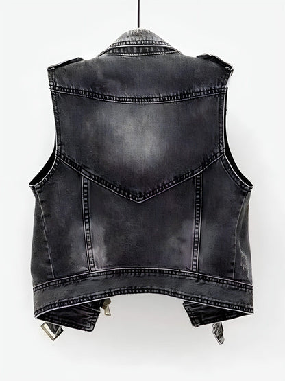 Jana - Dames biker gilet met ritsdetails en washed look
