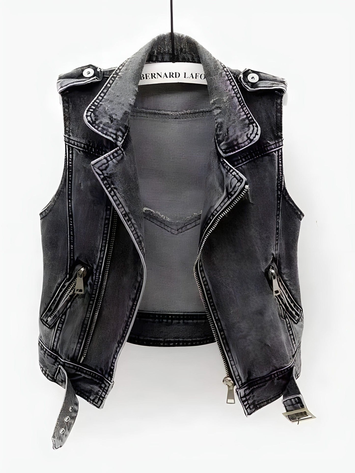Jana - Dames biker gilet met ritsdetails en washed look