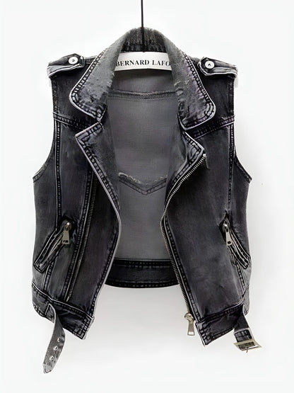 Jana - Dames biker gilet met ritsdetails en washed look