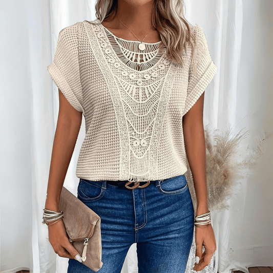 Diamante – Gehaakte top met korte mouw en boho-patroon voor dames