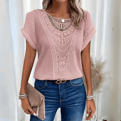 Diamante – Gehaakte top met korte mouw en boho-patroon voor dames