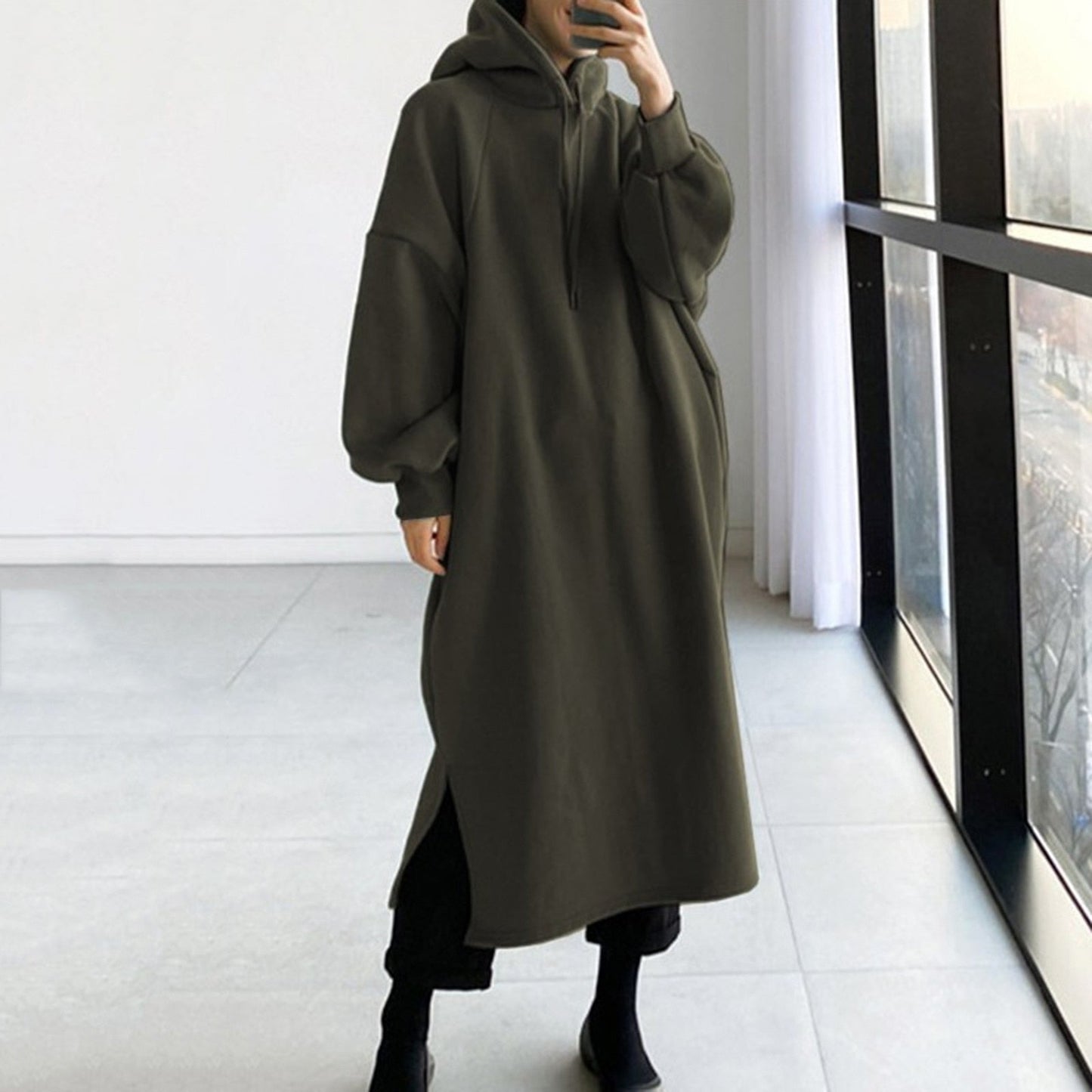 Preenie - Knusse oversized lange jasjurk met capuchon