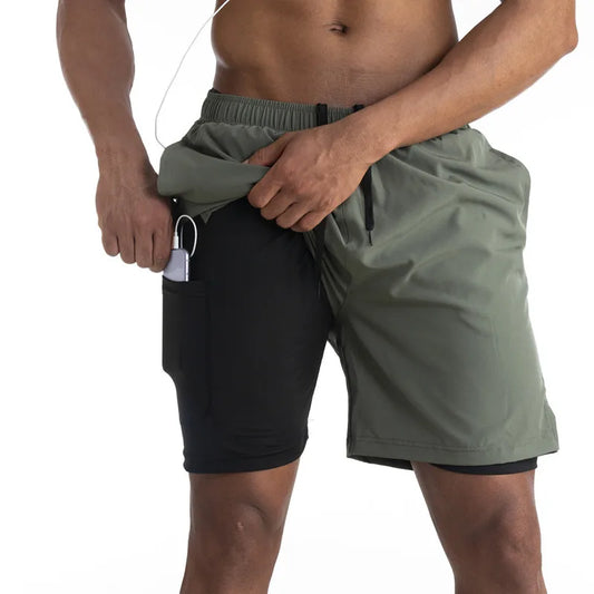 Giovanni - Sportshort voor heren met geïntegreerde legging en zijvak
