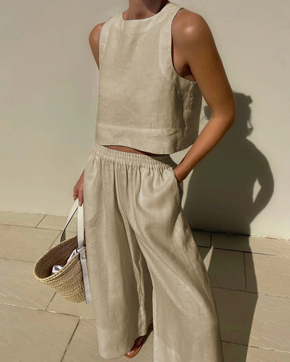 Melanie - Tweedelige dames set met cropped top en wijde broek