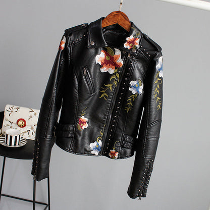 Eula - Dames leren jas met bloemenmotief