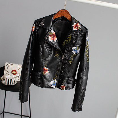 Eula - Dames leren jas met bloemenmotief