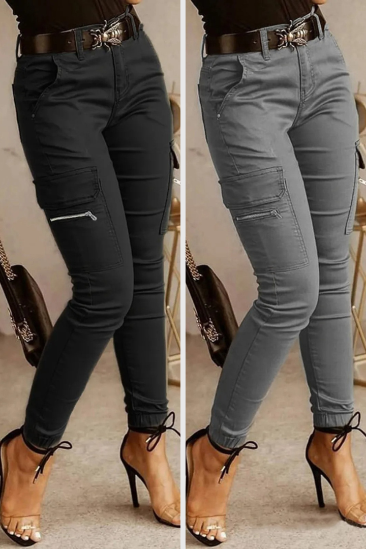 Samuela - Dames cargobroek met high waist en tapered fit