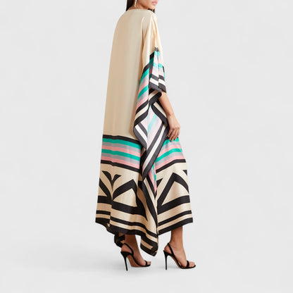 Ralina - Vloeiende damesjurk met asymmetrische zoom en kaftan-snit