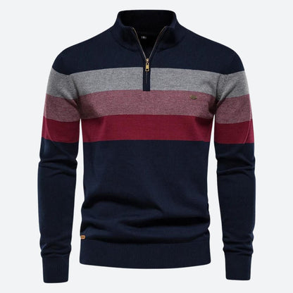 Denny - Casual gestreepte sweater met rits en kraag