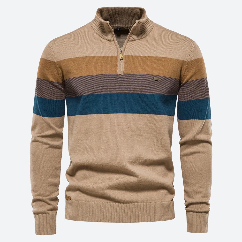 Denny - Casual gestreepte sweater met rits en kraag