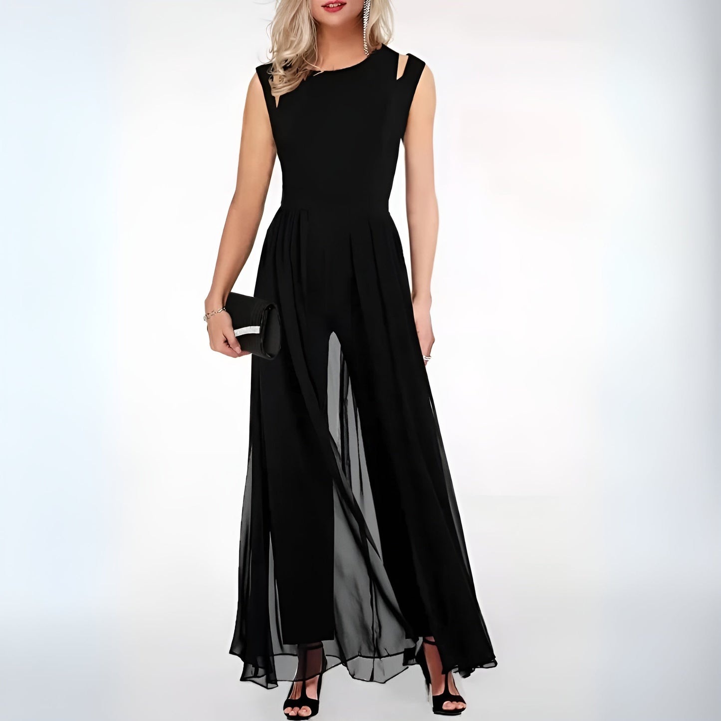 Sybil - Soepel vallende mouwloze chiffon maxi jumpsuit jurk voor dames