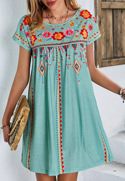 Boho Glow - Floral Multicolor boho stijl midi jurk groen zwart