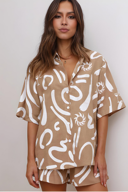 Ornella - Tweedelige dames set met losvallende blouse en shorts