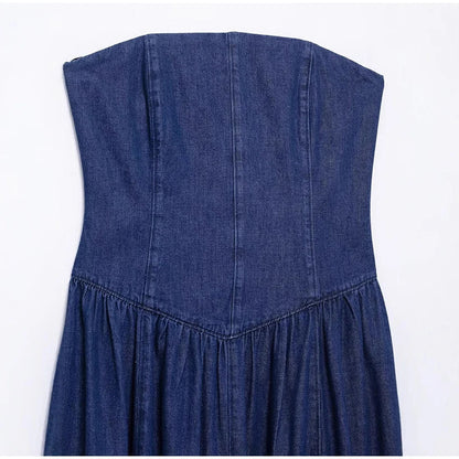 Canola - Dames strapless maxi jurk met gevormd lijfje en uitlopende rok
