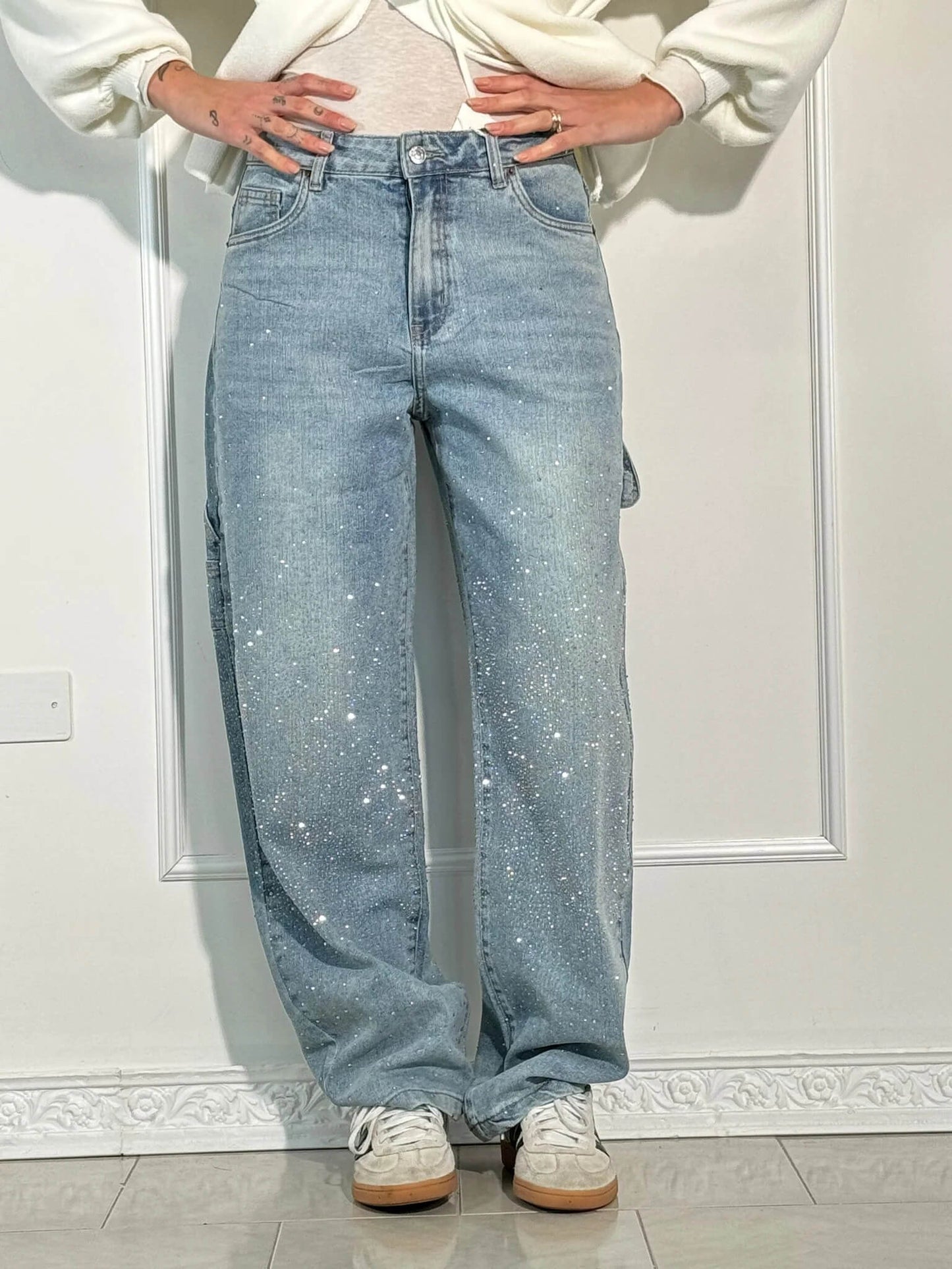 Thessa - Glanzende wide-leg damesjeans met relaxte fit