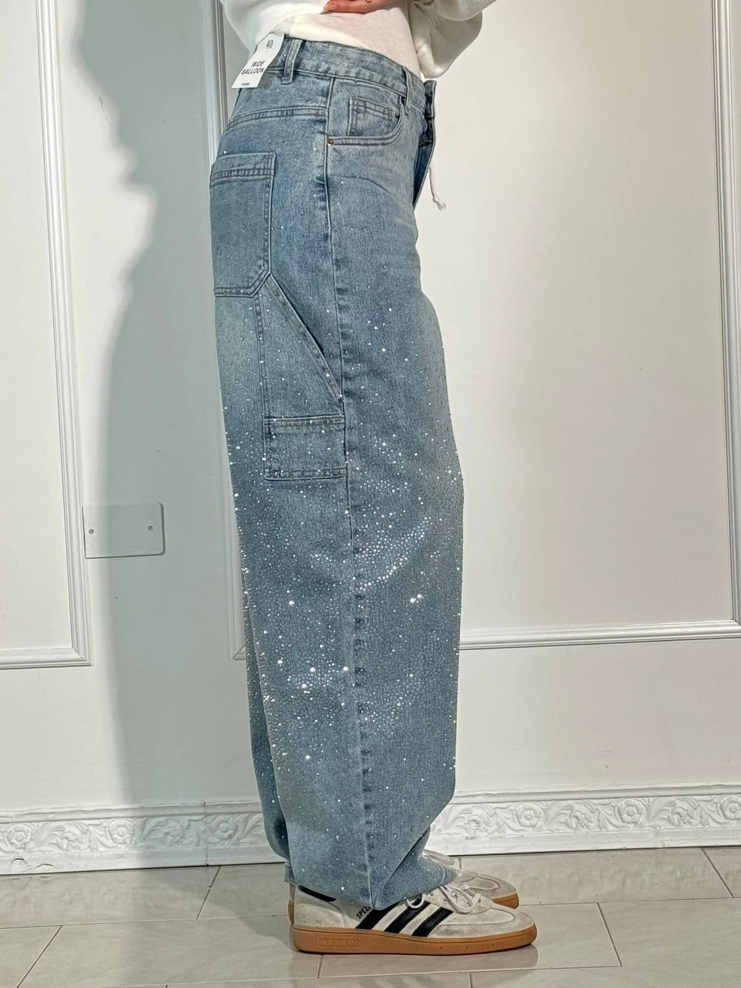 Thessa - Glanzende wide-leg damesjeans met relaxte fit
