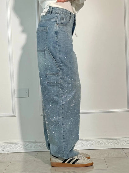Thessa - Glanzende wide-leg damesjeans met relaxte fit