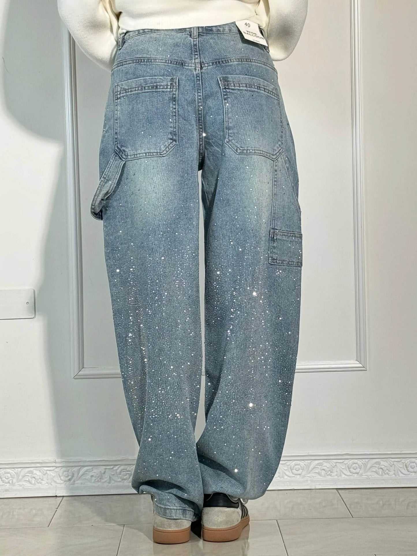 Thessa - Glanzende wide-leg damesjeans met relaxte fit