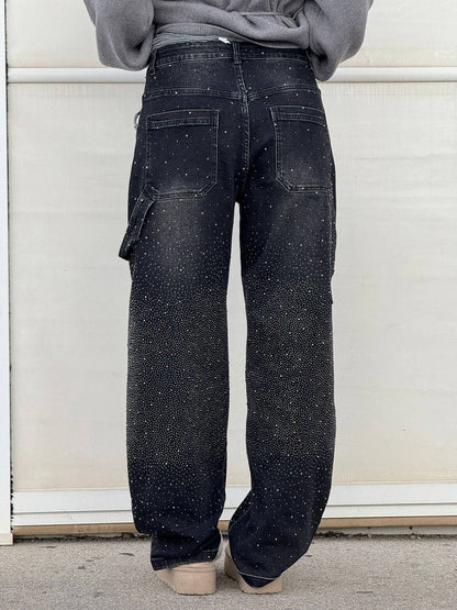 Thessa - Glanzende wide-leg damesjeans met relaxte fit